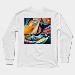 Yacht in Ocean - Abstract Art Long Sleeve T-Shirt